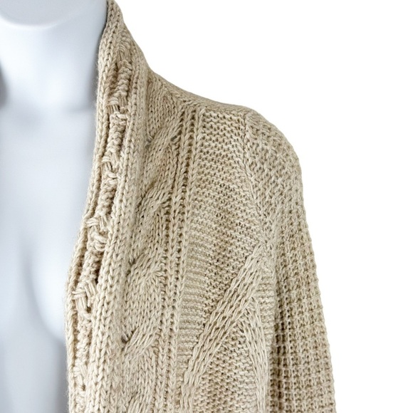 Tan Alpaca Wool Chunky Cozy Cable Knit Open Front Cardigan Sweater Size Large - Picture 3 of 7
